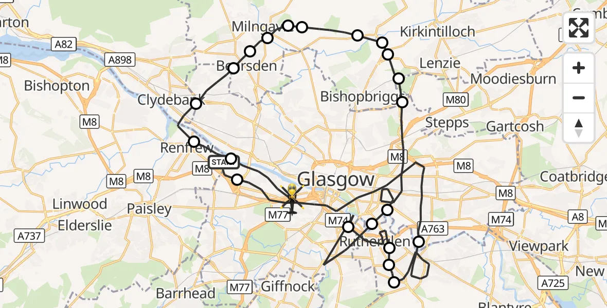 Flight route Police Helicopter Renfrew - Glasgow, 26 September 2026, 10:29
