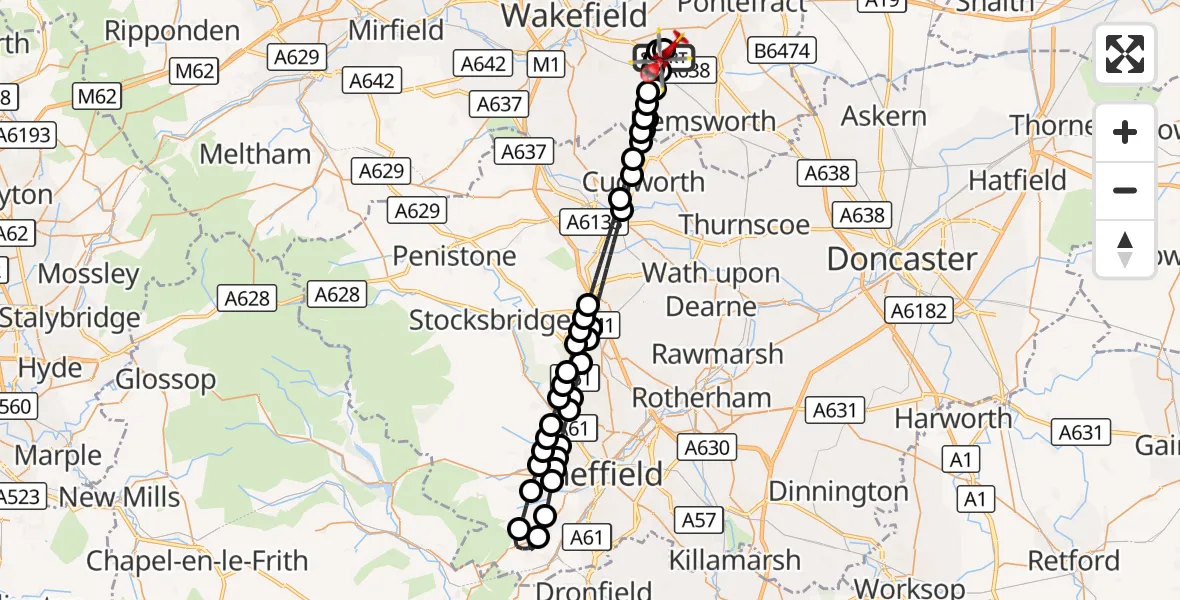 Flight route Air Ambulance Helicopter YAA Nostell Helicopter Port - YAA Nostell Helicopter Port, 26 September 2026, 10:40