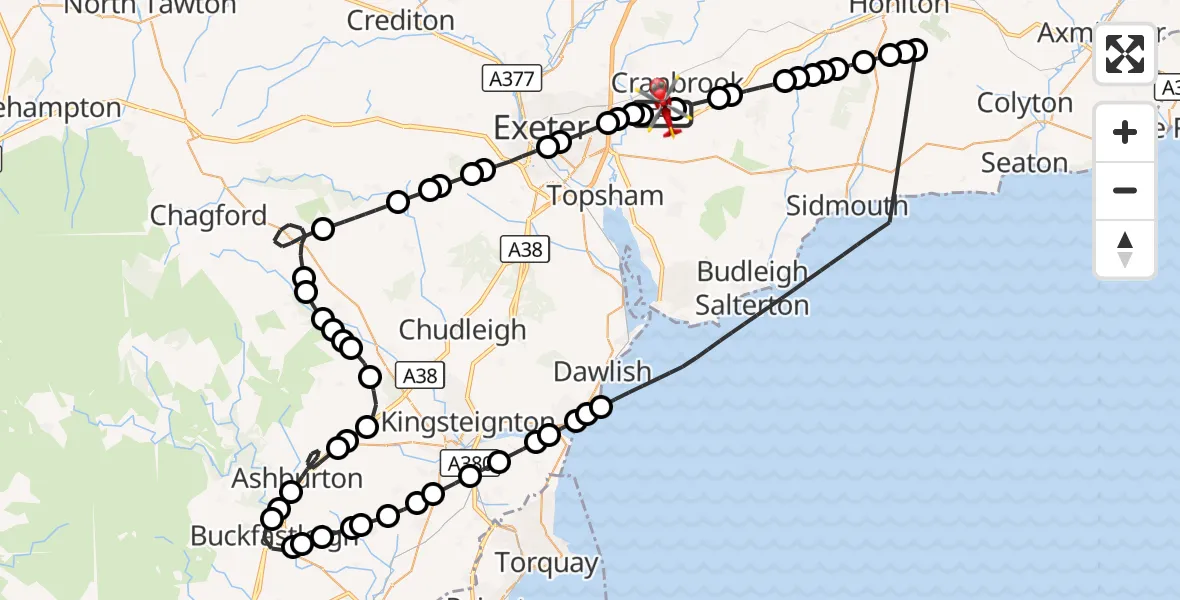 Flight route Air Ambulance Helicopter Exeter International Airport - Exeter International Airport, 26 September 2026, 10:54