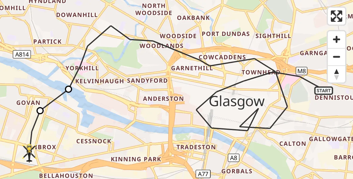 Flight route Police Helicopter Glasgow - Glasgow, 26 September 2026, 10:56