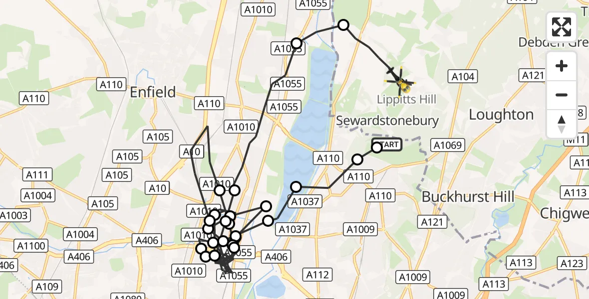 Flight route Police Helicopter Chingford - Sewardstonebury, 26 September 2026, 11:03