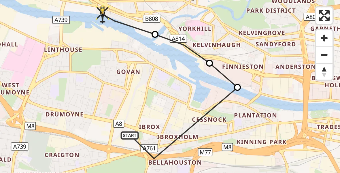 Flight route Police Helicopter Glasgow - Glasgow, 26 September 2026, 11:02