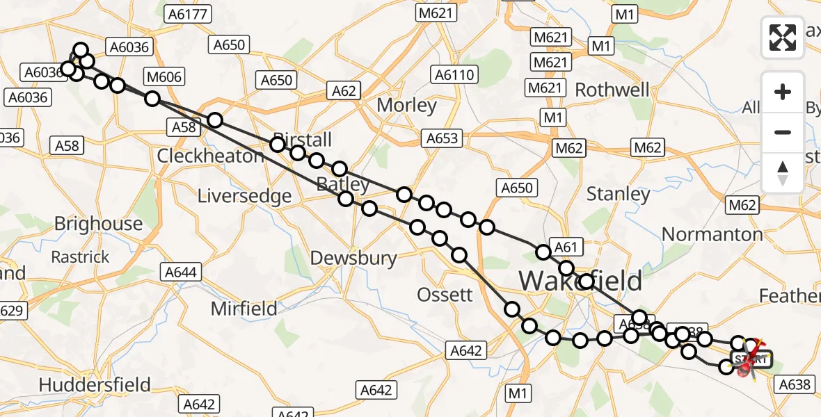 Flight route Air Ambulance Helicopter YAA Nostell Helicopter Port - YAA Nostell Helicopter Port, 26 September 2026, 11:21