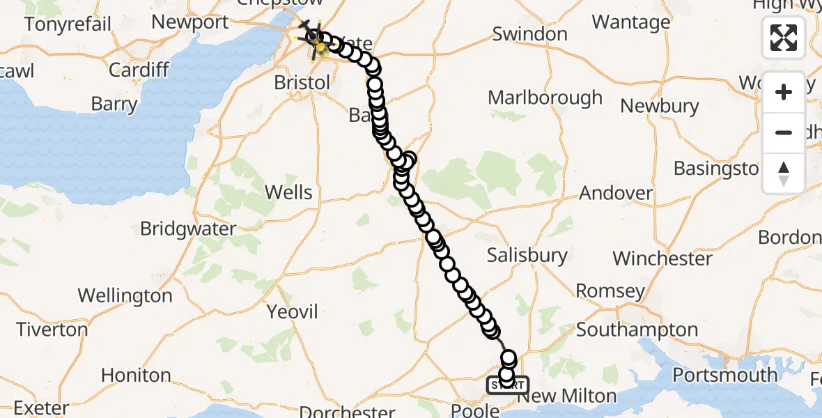 Flight route Police Helicopter Parley Cross - Woodlands, 26 September 2026, 11:44