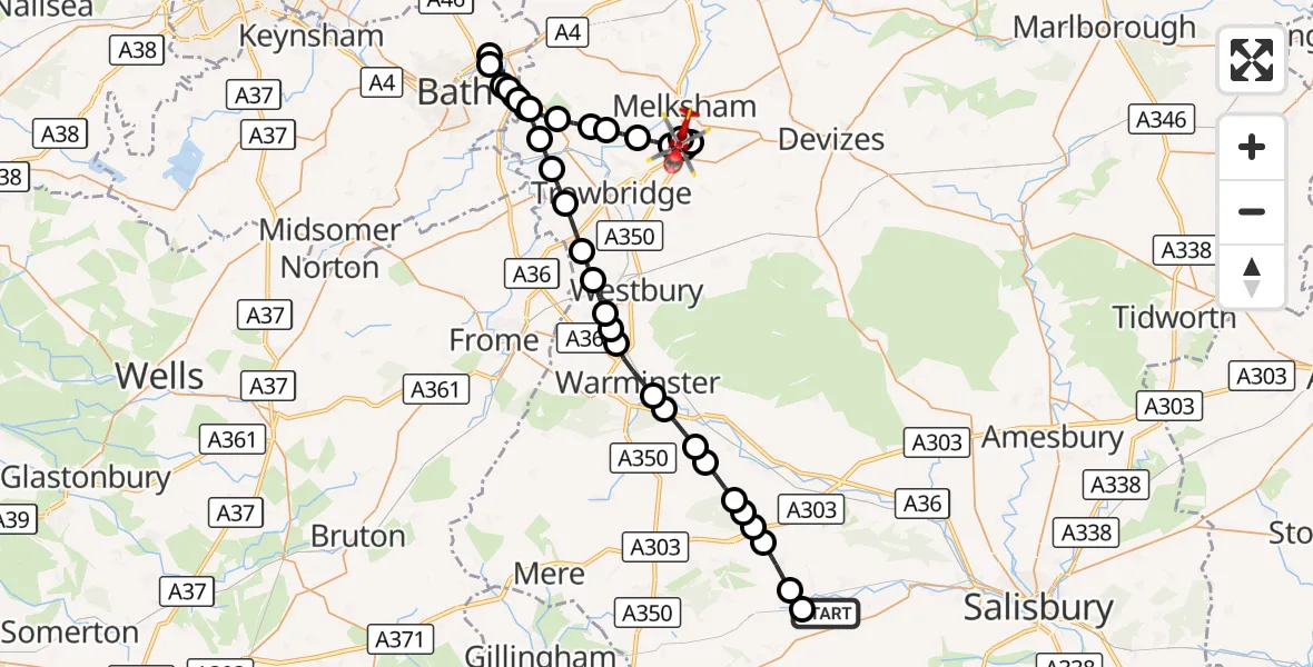 Flight route Air Ambulance Helicopter Fovant - Wiltshire Air Ambulance, 26 September 2026, 11:46