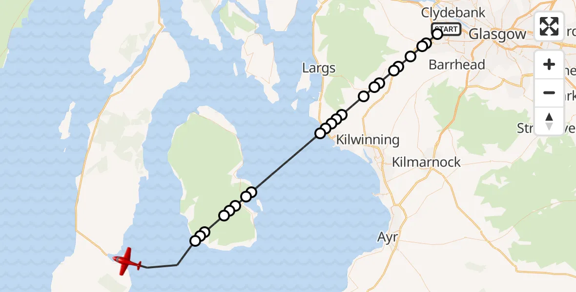 Flight route Air Ambulance Aircraft Glasgow Airport - Inner Seas, 26 September 2026, 11:49