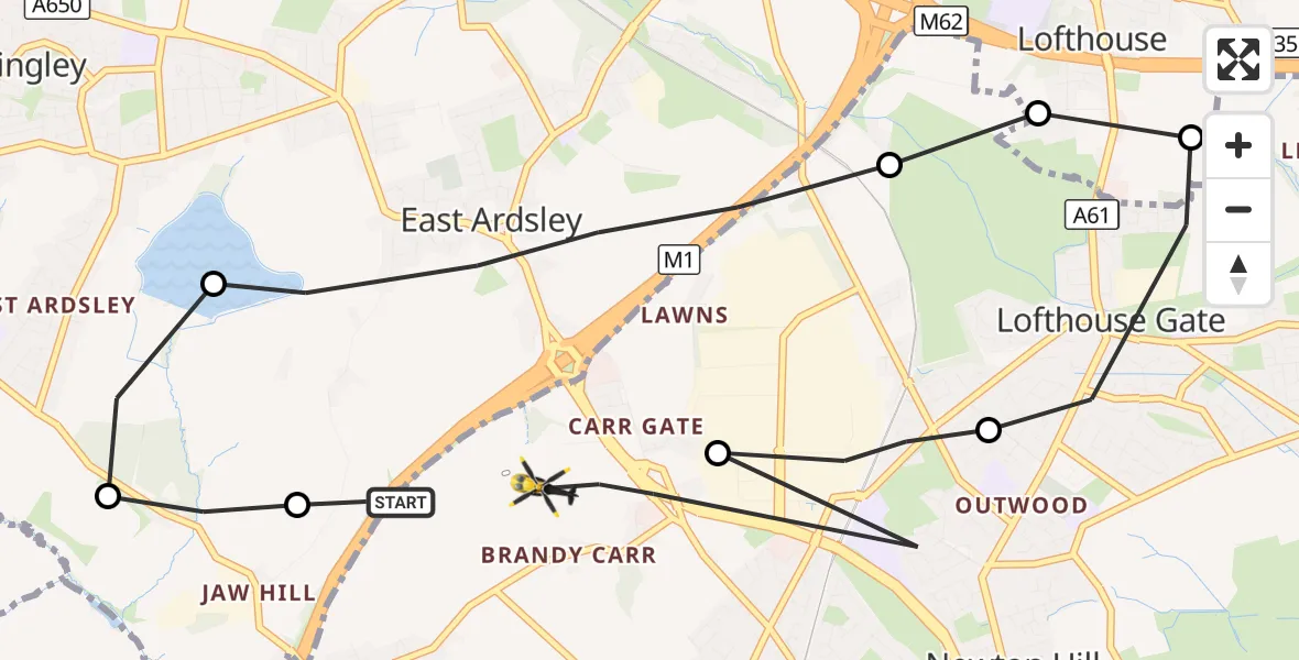 Flight route Police Helicopter East Ardsley - East Ardsley, 26 September 2026, 12:02
