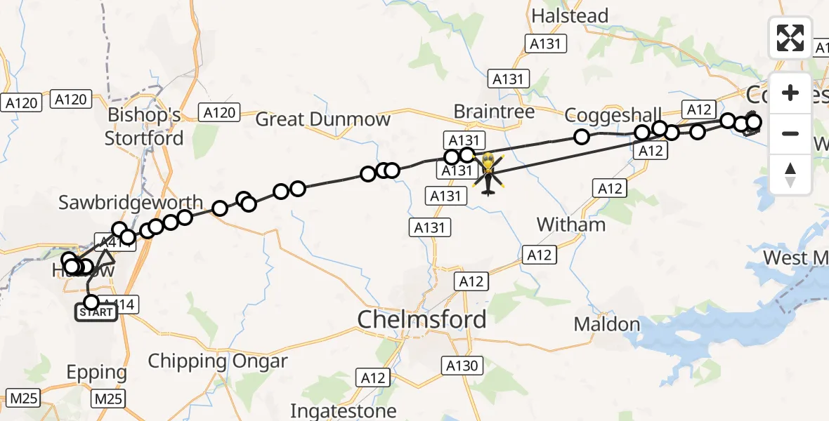 Flight route Police Helicopter Epping Forest - Braintree, 26 September 2026, 12:12