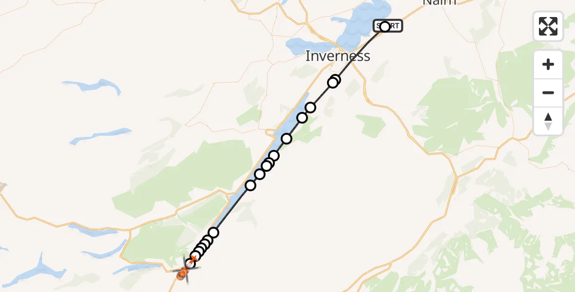 Flight route Coastguard Helicopter Inverness Airport - Highland, 26 September 2026, 12:14