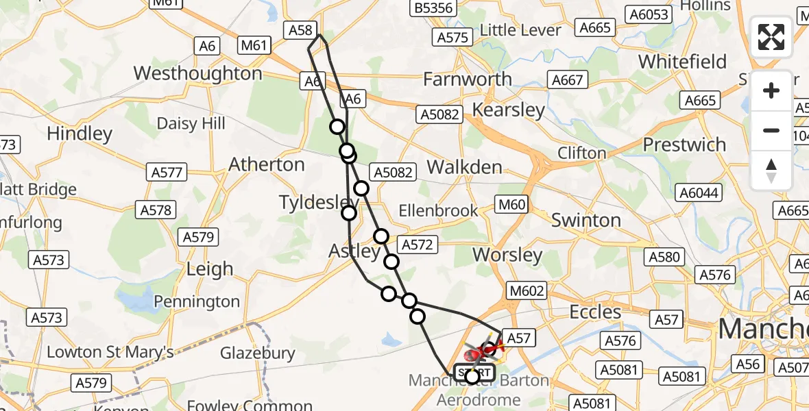 Flight route Air Ambulance Helicopter Manchester Barton Aerodrome - Manchester Barton Aerodrome, 26 September 2026, 12:21