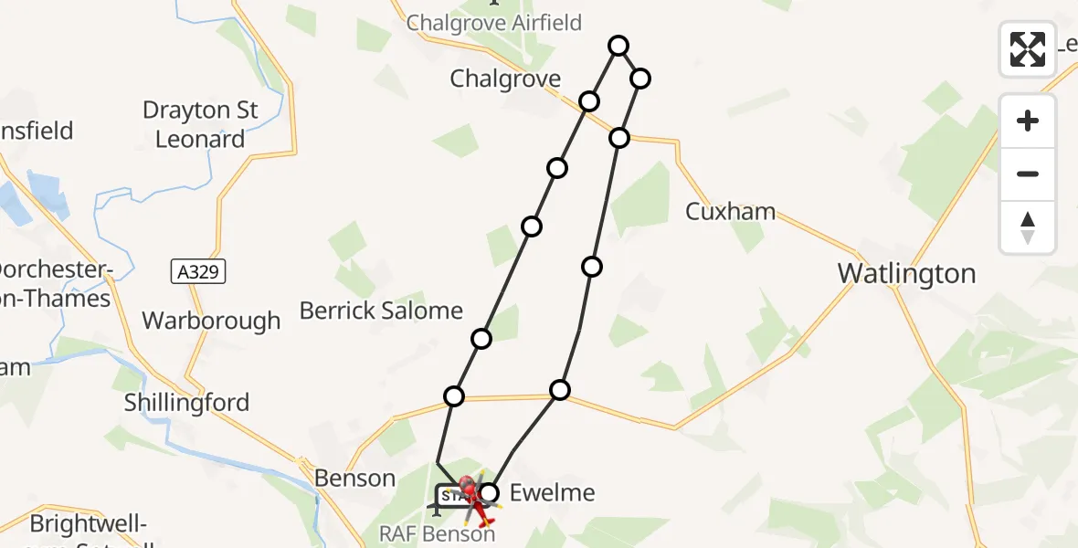 Flight route Air Ambulance Helicopter RAF Benson - RAF Benson, 26 September 2026, 12:27