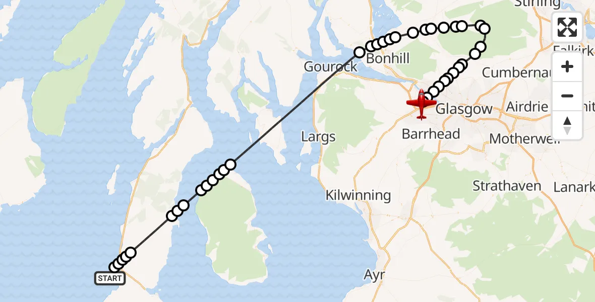 Flight route Air Ambulance Aircraft Inner Seas - Glasgow Airport, 26 September 2026, 12:41