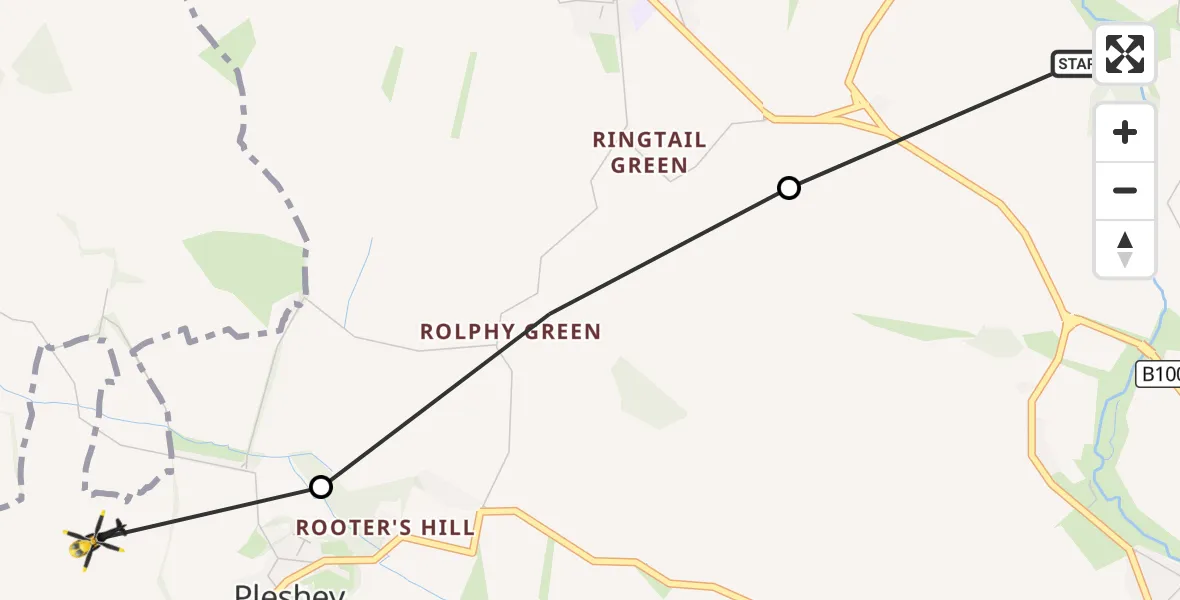 Flight route Police Helicopter Chelmsford - Pleshey, 26 September 2026, 12:50
