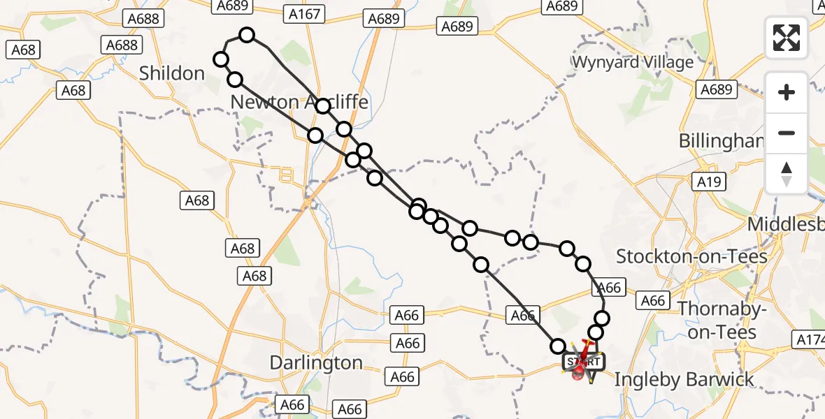 Flight route Air Ambulance Helicopter Egglescliffe - Egglescliffe, 26 September 2026, 12:53