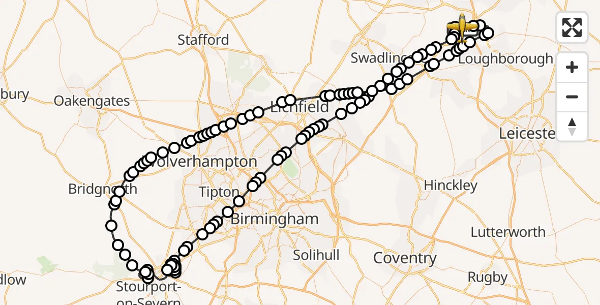 Flight route Police Aircraft East Midlands Airport - East Midlands Airport, 26 September 2026, 12:53