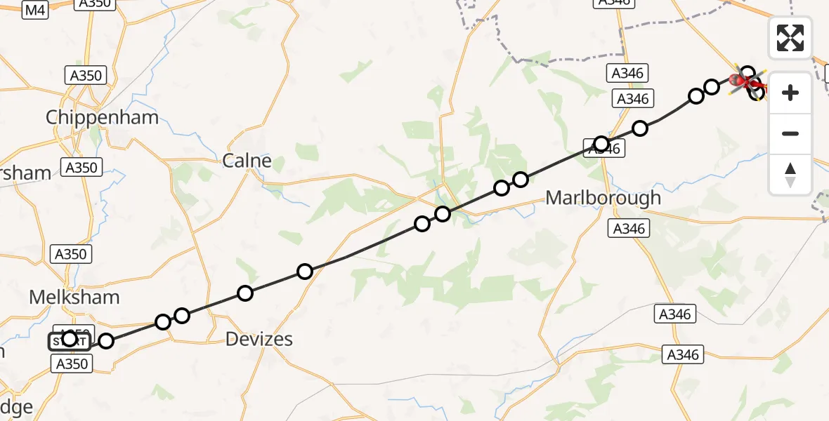 Flight route Air Ambulance Helicopter Wiltshire Air Ambulance - Marlborough, 26 September 2026, 12:58