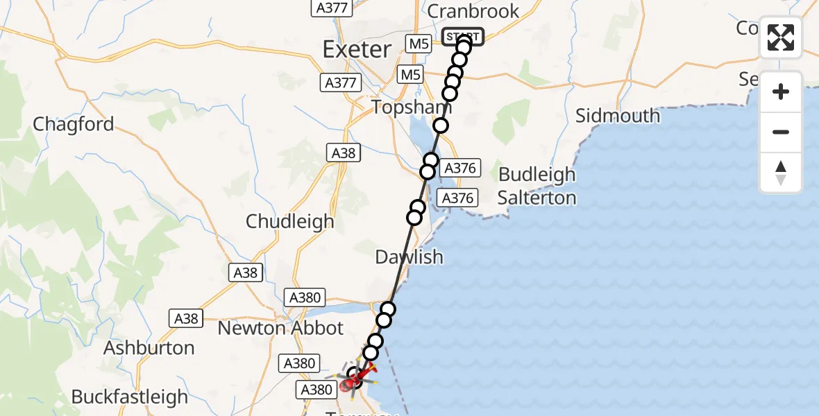 Flight route Air Ambulance Helicopter Exeter International Airport - Maidencombe, 26 September 2026, 13:26