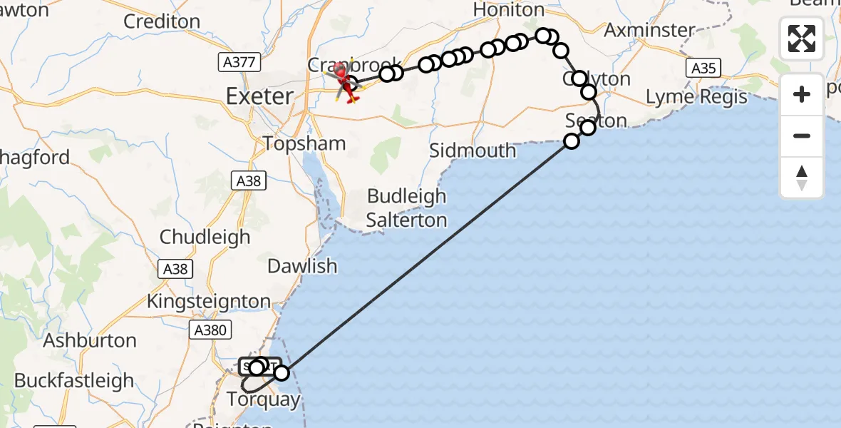 Flight route Air Ambulance Helicopter Watcombe - Exeter International Airport, 26 September 2026, 13:38