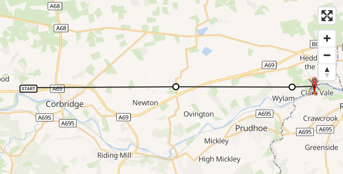 Flight route Air Ambulance Helicopter Corbridge - Wylam, 26 September 2026, 13:46