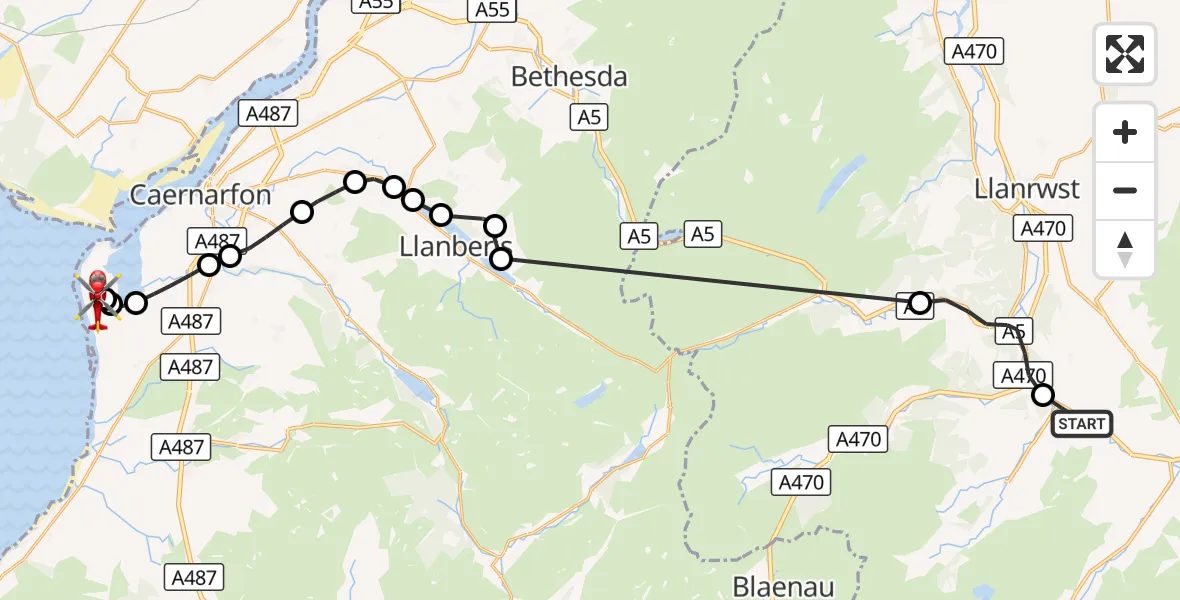 Flight route Air Ambulance Helicopter Bro Garmon - Caernarfon Airport, 26 September 2026, 13:47