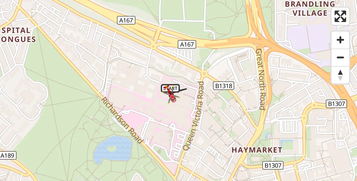Flight route Air Ambulance Helicopter Newcastle Royal Victoria Infirmary - Newcastle Royal Victoria Infirmary, 26 September 2026, 13:54