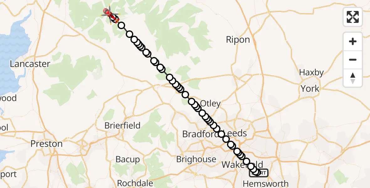 Flight route Air Ambulance Helicopter YAA Nostell Helicopter Port - Horton in Ribblesdale, 26 September 2026, 13:55