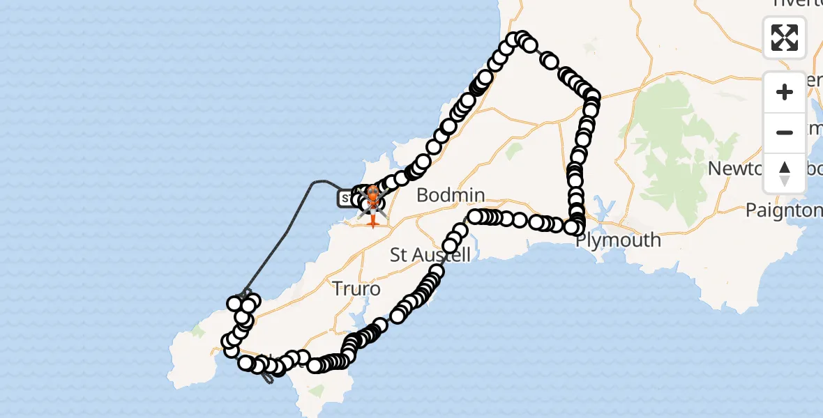 Flight route Coastguard Helicopter Tregurrian - Cornwall Airport Newquay, 26 September 2026, 14:11