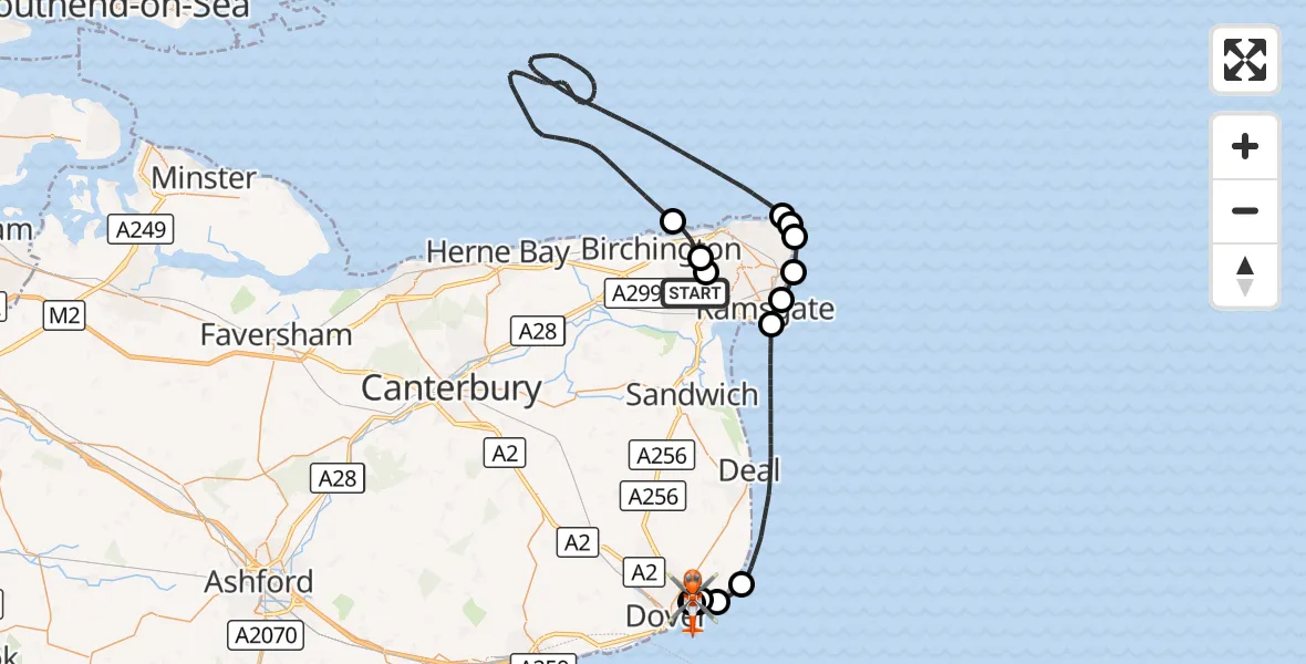 Flight route Coastguard Helicopter Manston Airport - Langdon Battery Heliport, 26 September 2026, 14:37