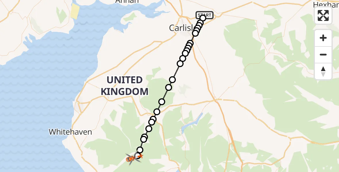 Flight route Coastguard Helicopter Carlisle Lake District Airport - Wasdale, 26 September 2026, 14:42