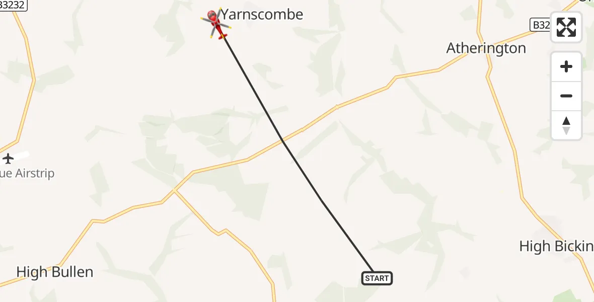 Flight route Air Ambulance Helicopter Torridge - Yarnscombe, 26 September 2026, 15:00
