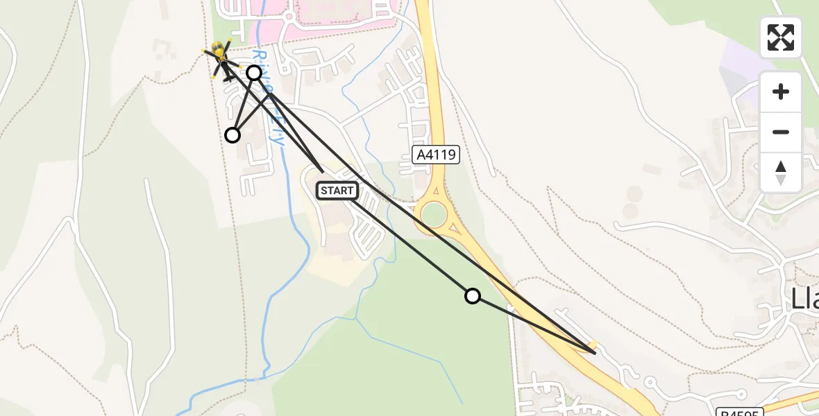 Flight route Police Helicopter Royal Glamorgan Hospital Heliport - Llantrisant, 26 September 2026, 15:01