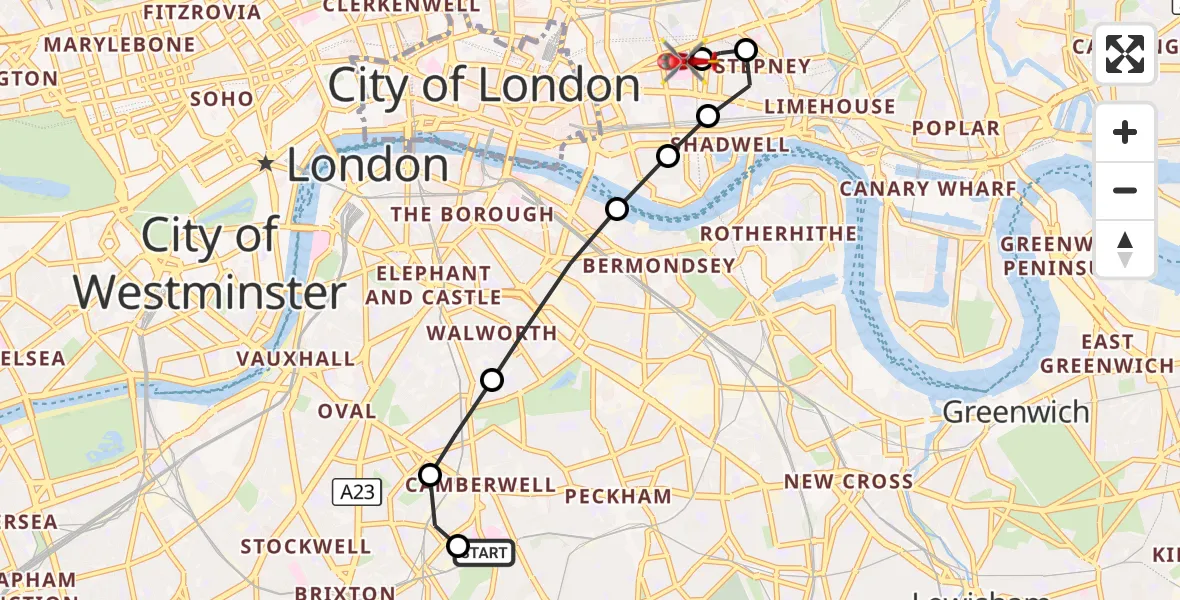 Flight route Air Ambulance Helicopter Kings College London Hospital - Royal London Hospital, 26 September 2026, 15:03