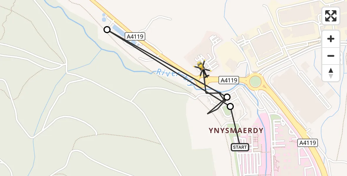 Flight route Police Helicopter Royal Glamorgan Hospital Heliport - Talbot Green, 26 September 2026, 15:04