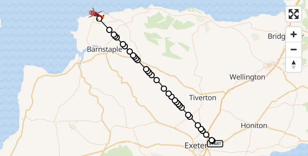 Flight route Air Ambulance Helicopter Exeter International Airport - Ilfracombe, 26 September 2026, 15:17