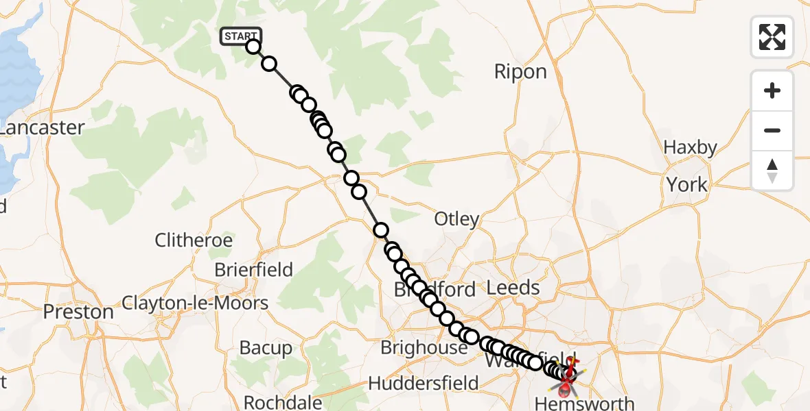 Flight route Air Ambulance Helicopter Horton in Ribblesdale - YAA Nostell Helicopter Port, 26 September 2026, 15:19