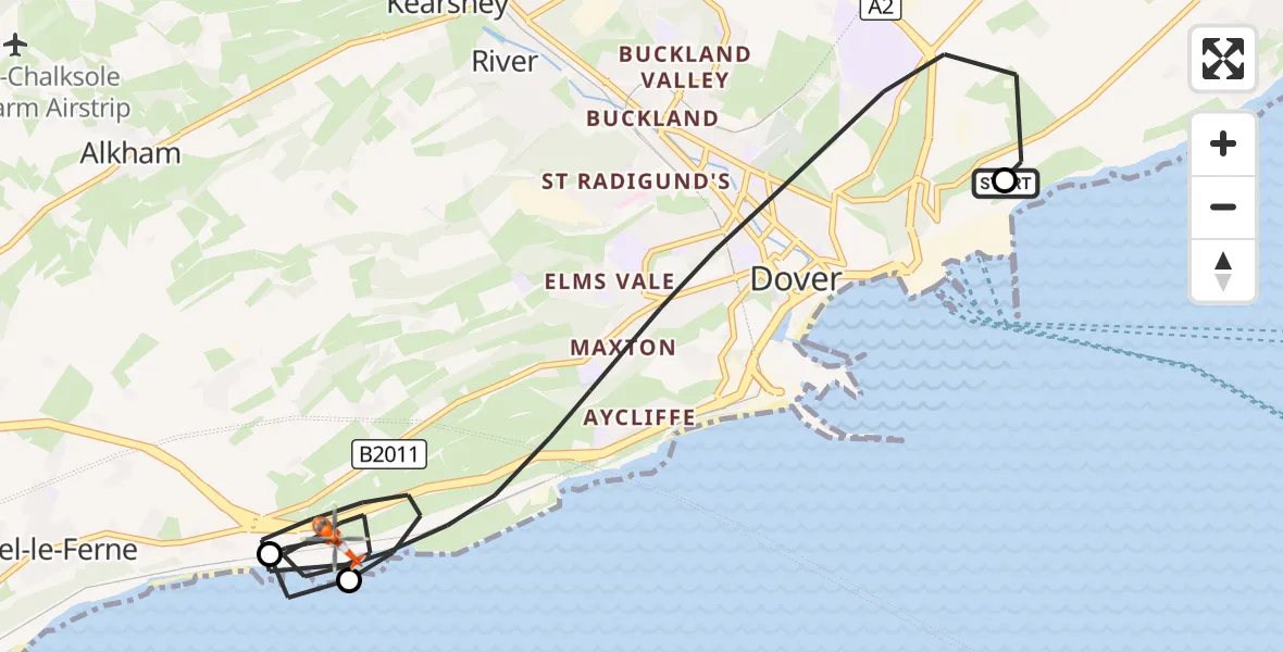 Flight route Coastguard Helicopter Langdon Battery Heliport - Dover, 26 September 2026, 15:23