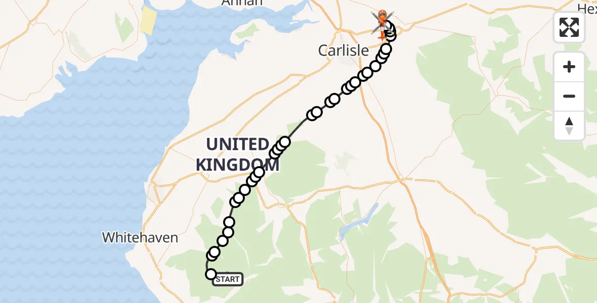 Flight route Coastguard Helicopter Wasdale - Carlisle Lake District Airport, 26 September 2026, 15:35