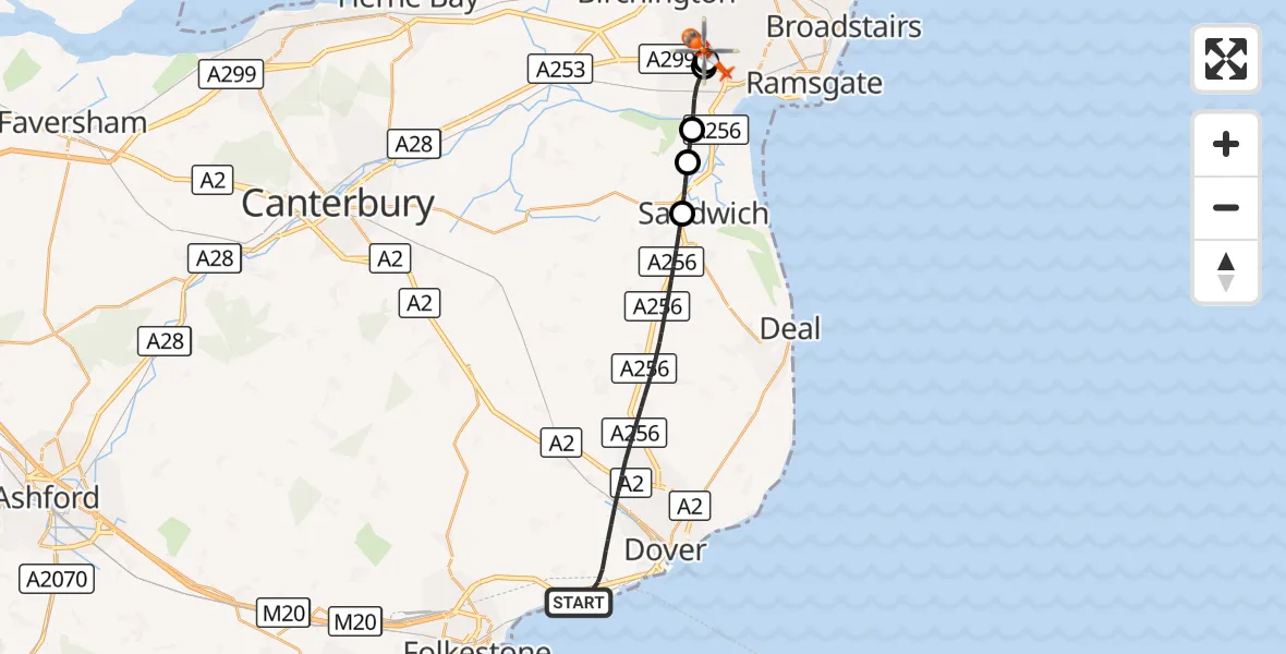 Flight route Coastguard Helicopter Dover - Manston Airport, 26 September 2026, 15:40