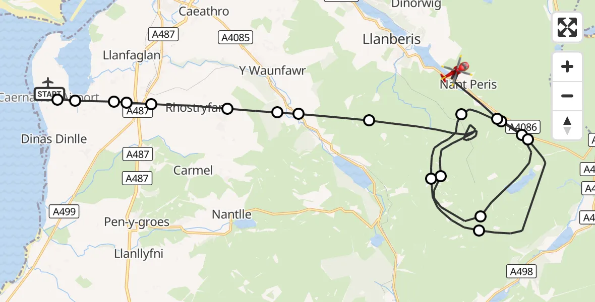 Flight route Air Ambulance Helicopter Caernarfon Airport - Nant Peris, 26 September 2026, 15:46
