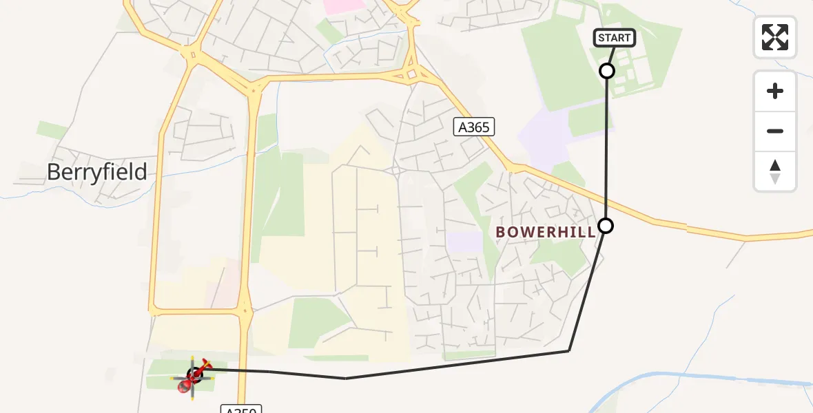 Flight route Air Ambulance Helicopter Melksham - Wiltshire Air Ambulance, 26 September 2026, 15:47