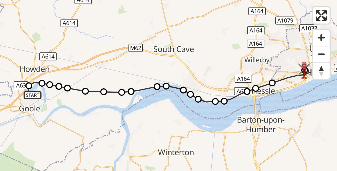 Flight route Air Ambulance Helicopter Hook - Hull Royal Infirmary, 26 September 2026, 16:11
