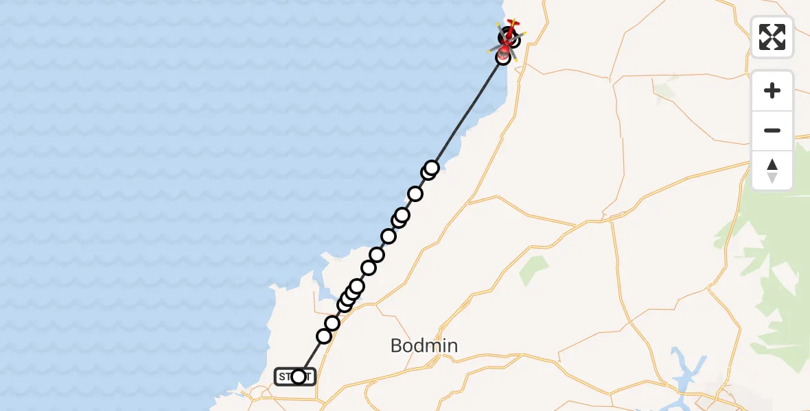 Flight route Air Ambulance Helicopter Cornwall Airport Newquay - Morwenstow, 26 September 2026, 16:39