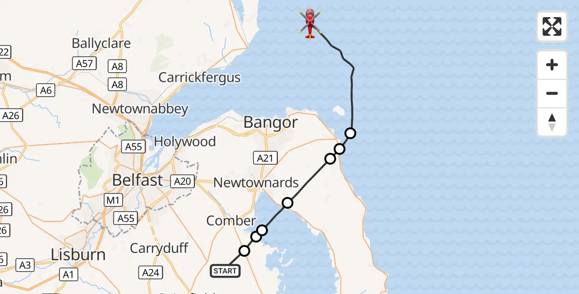 Flight route Air Ambulance Helicopter Ards and North Down District Council - Irish Sea, 26 September 2026, 16:51