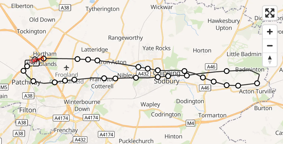 Flight route Air Ambulance Helicopter Almondsbury Helicopter Base - Almondsbury Helicopter Base, 26 September 2026, 16:51