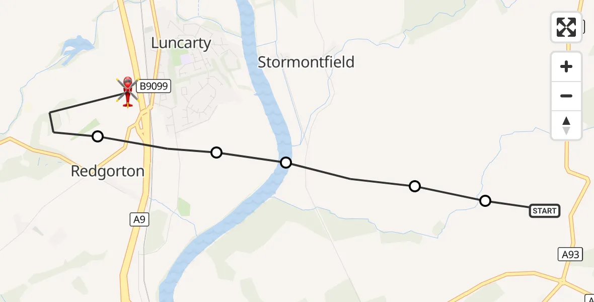 Flight route Air Ambulance Helicopter Scone - Luncarty, 26 September 2026, 16:57