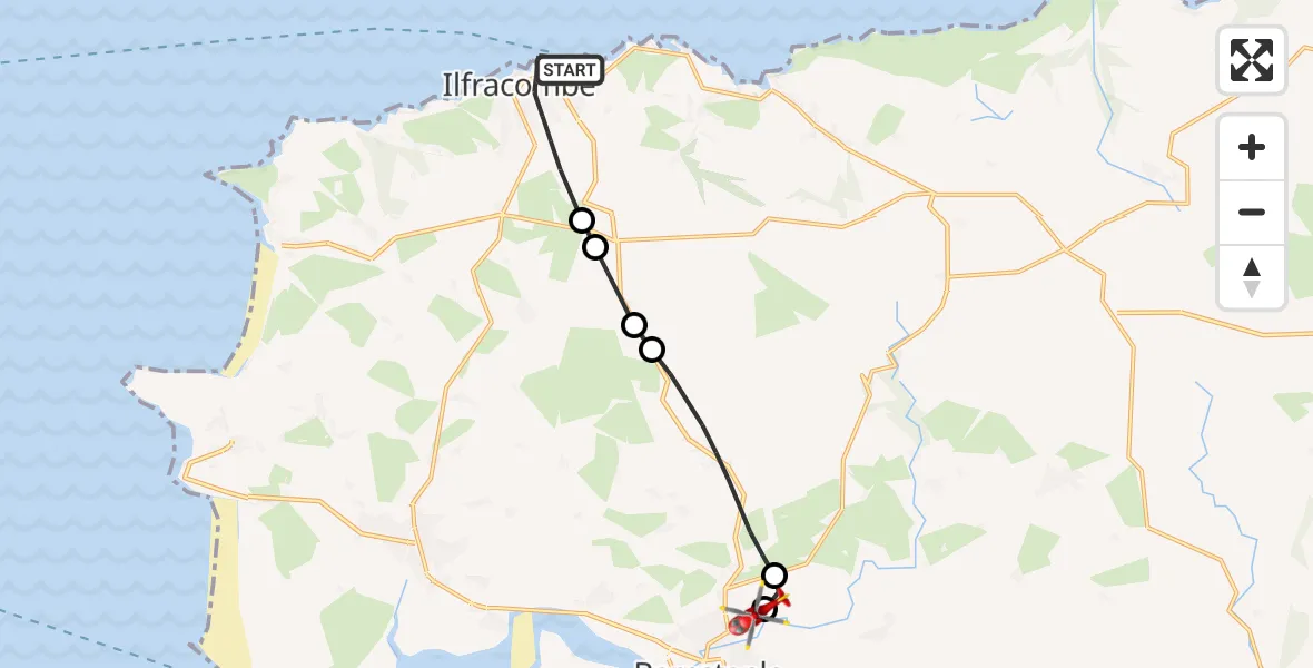 Flight route Air Ambulance Helicopter Ilfracombe - North Devon, 26 September 2026, 16:57