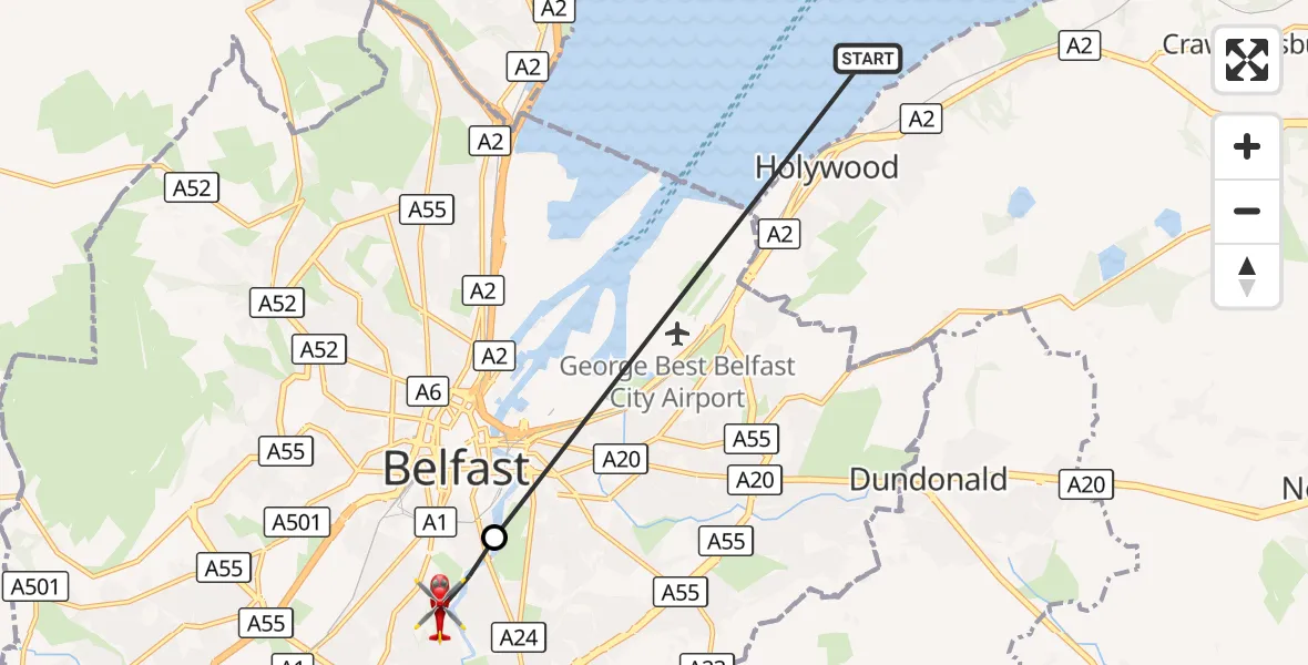 Flight route Air Ambulance Helicopter Inner Seas - Belfast City District, 26 September 2026, 17:06
