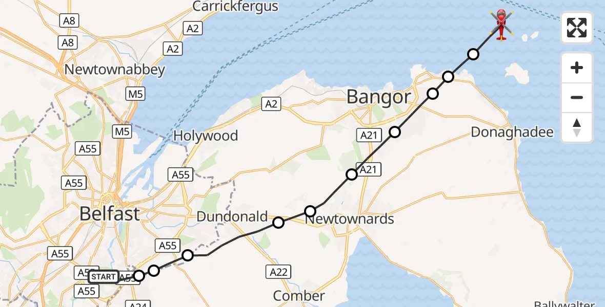 Flight route Air Ambulance Helicopter Belfast City District - Irish Sea, 26 September 2026, 17:10