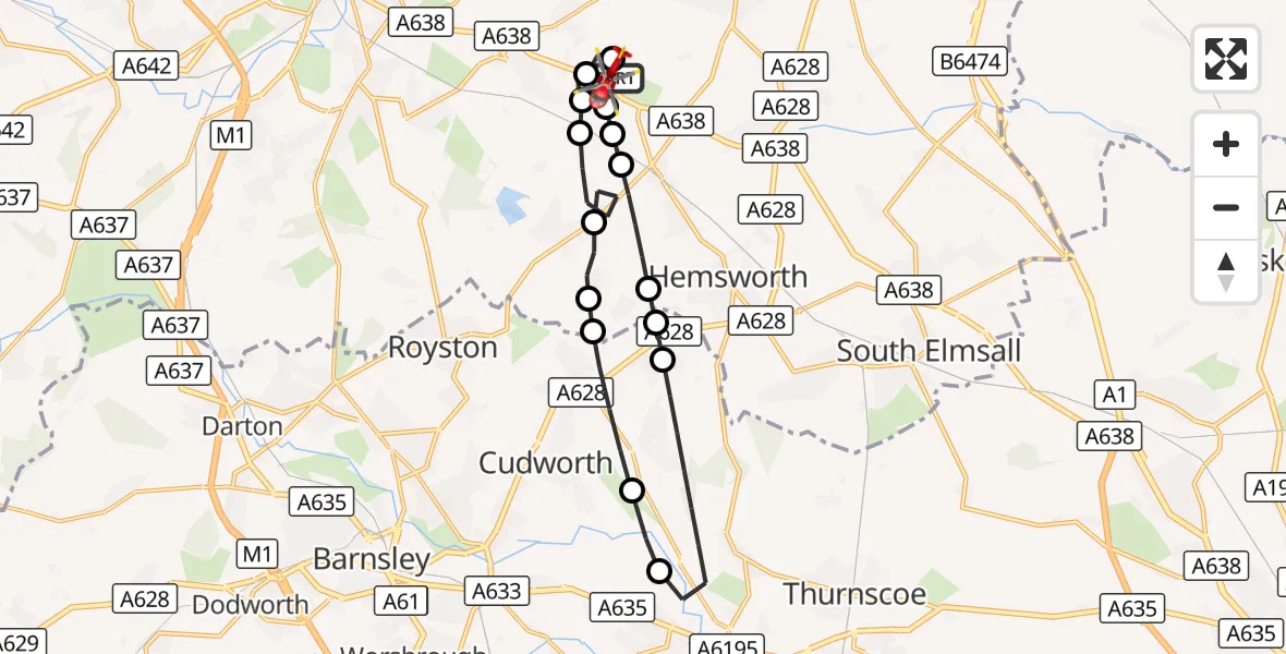 Flight route Air Ambulance Helicopter YAA Nostell Helicopter Port - YAA Nostell Helicopter Port, 26 September 2026, 17:51