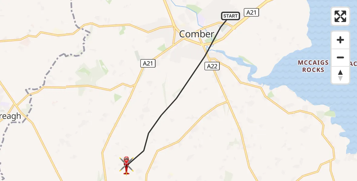 Flight route Air Ambulance Helicopter Comber - Comber, 26 September 2026, 18:00